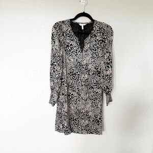 Rebecca Taylor animal‎ leopard print silk long sleeve mini dress size 2